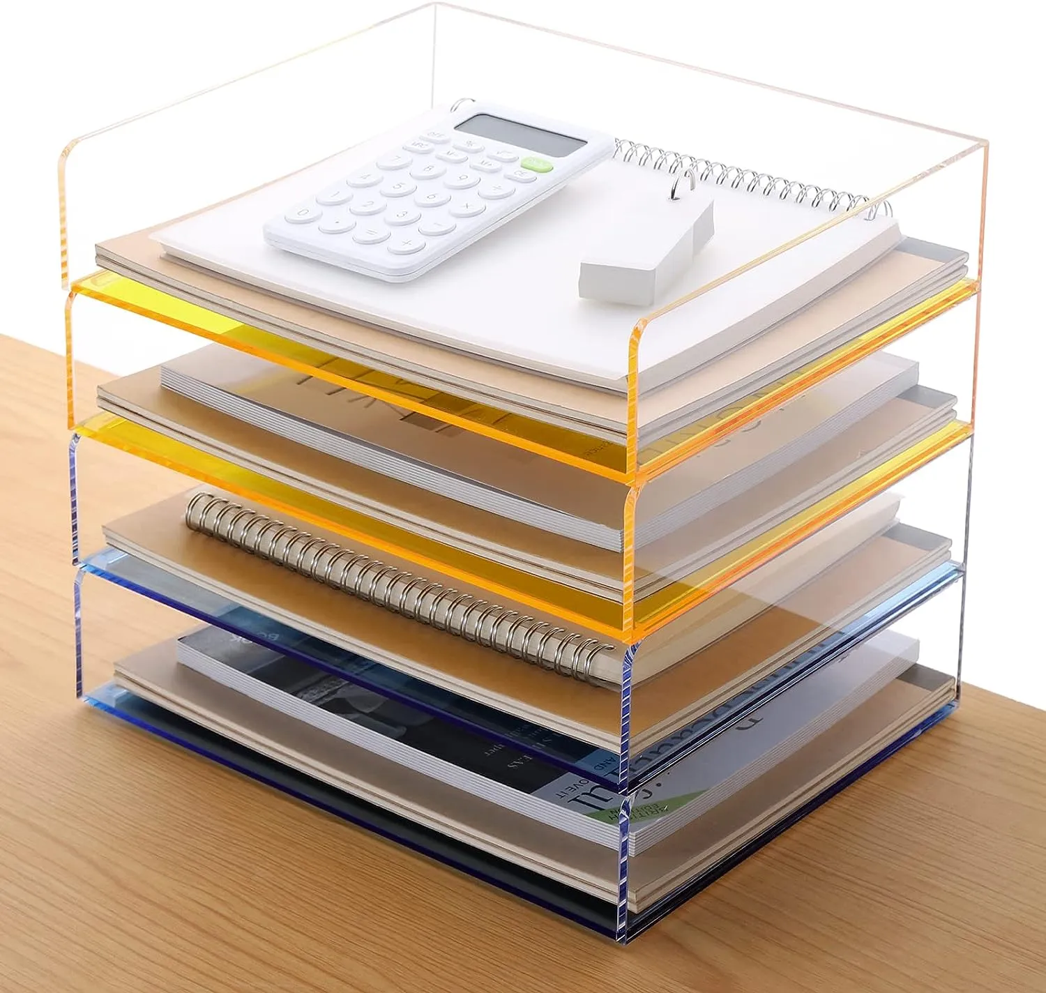 Acrylic Stackable Letter Tray Clear Paper Tray Desk Organizer 4-Tier Desk File Organizer Paper Sorter Holder Document Shelf Tray for Letter/A4