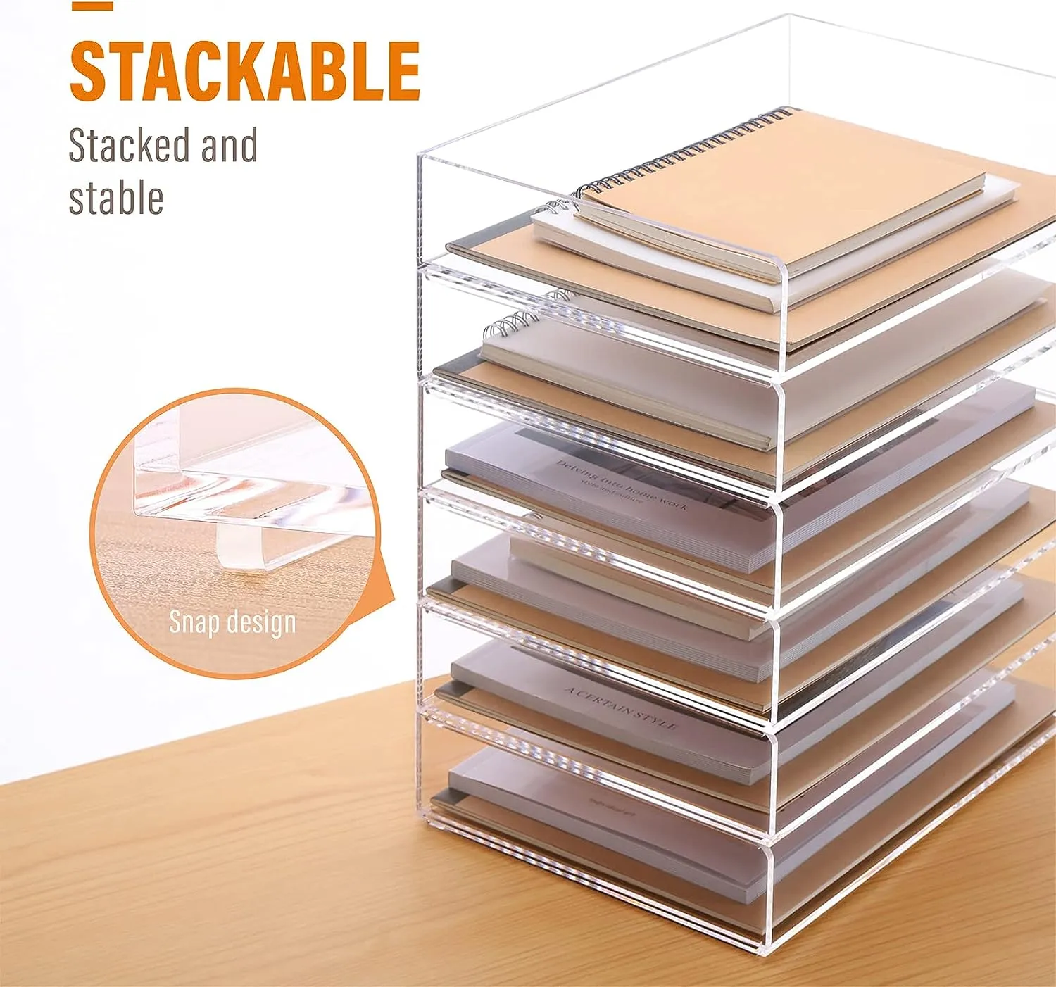 Acrylic Stackable Letter Tray Clear Paper Tray Desk Organizer 4-Tier Desk File Organizer Paper Sorter Holder Document Shelf Tray for Letter/A4