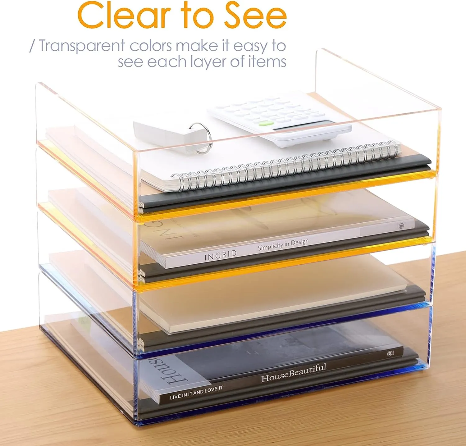 Acrylic Stackable Letter Tray Clear Paper Tray Desk Organizer 4-Tier Desk File Organizer Paper Sorter Holder Document Shelf Tray for Letter/A4