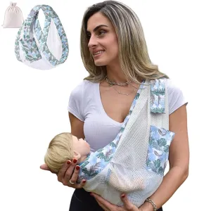 Adjustable Baby Sling for Newborn to Toddler (7–44 lbs) – Soft Wrap with Safety Buckle & Shoulder Straps – Hands-Free, Comfortable Babywearing – Tropical Blue