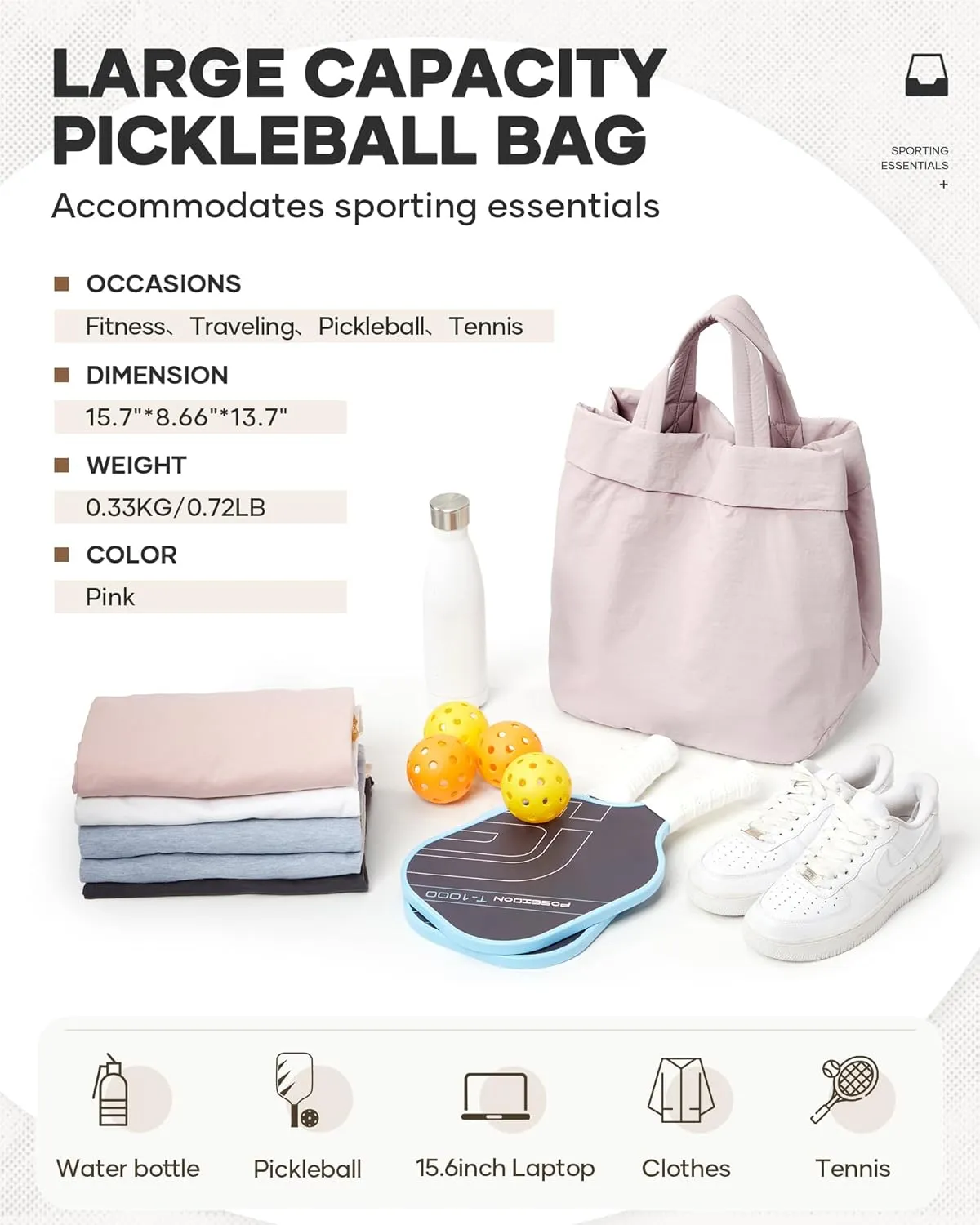 Adult Unisex Pickleball Bags Crossbody Sports Bag Pink Modern Sling Satchel Nylon 3 Sections 15.5 Inches