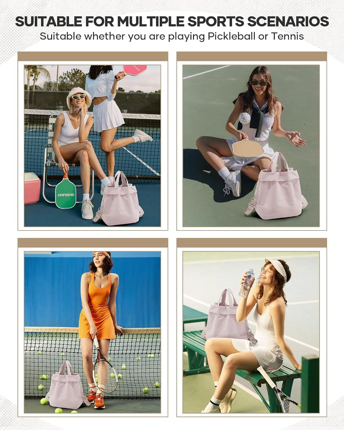 Adult Unisex Pickleball Bags Crossbody Sports Bag Pink Modern Sling Satchel Nylon 3 Sections 15.5 Inches