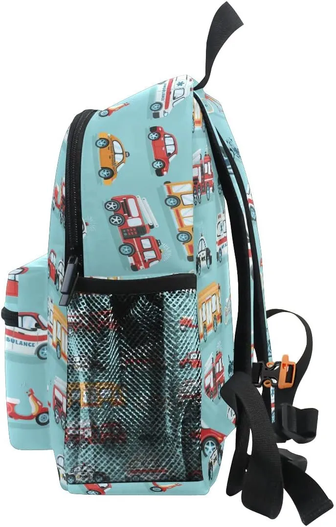 Aflyko Custom Name Kids Backpack Ambulance Police Car Firetruck Bike Personalized Daycare Nursery Bookbag Kindergarten Daypack for Toddler Girls Boys Travel Bag 10" × 4" × 12"