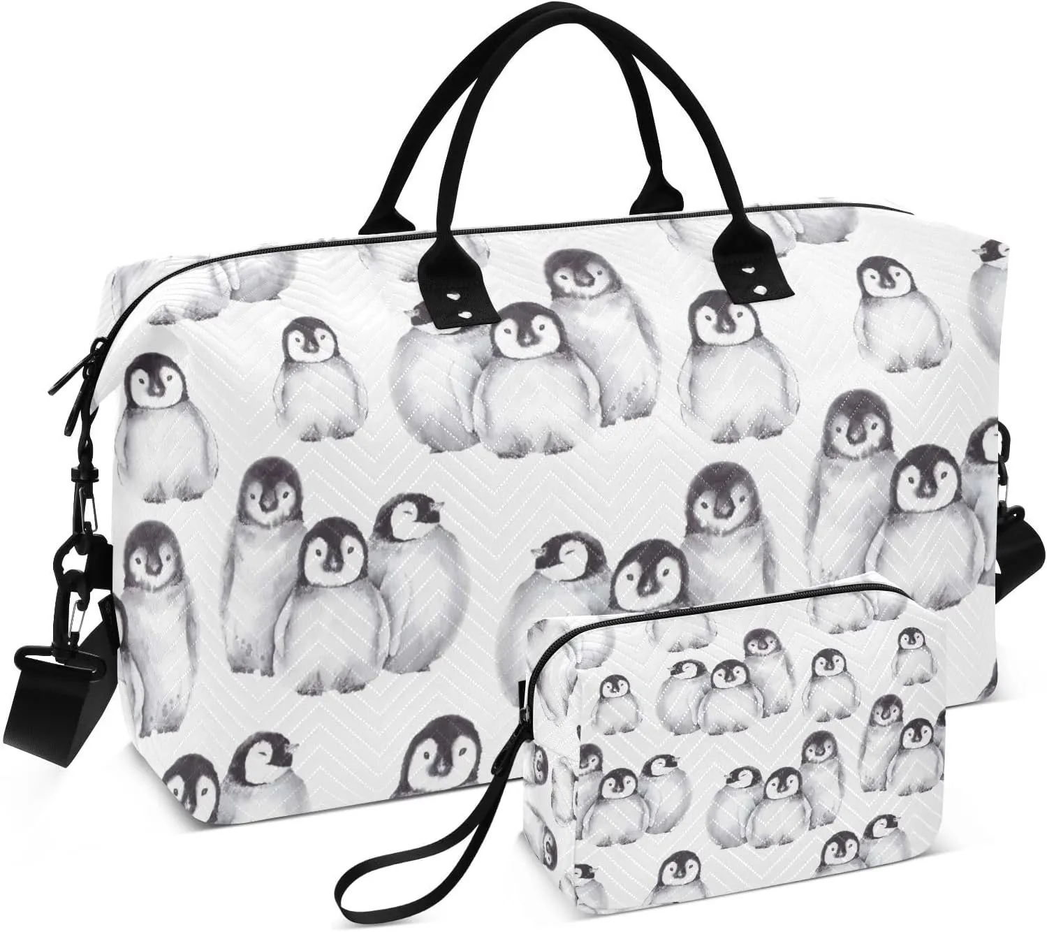 Aflyko Travel Duffel Bag Cute Watercolor Penguin Sport Tote Gym Bag Weekender Overnight Bag for Men Women Flight Approved Carry On Bag Fitness Dance Go-To Bag Daily Bag