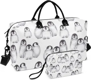 Aflyko Travel Duffel Bag Cute Watercolor Penguin Sport Tote Gym Bag Weekender Overnight Bag for Men Women Flight Approved Carry On Bag Fitness Dance Go-To Bag Daily Bag