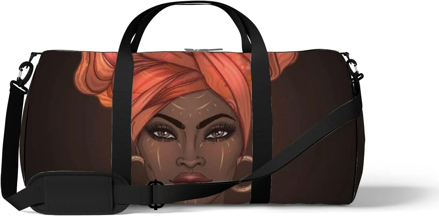 African American Pretty Girl Sports Duffel Bag Travel Gym Tote Bags Lightweight Durable Shoulder Strap Waterproof Polyester Outside Mesh Pocket Overnight Trip Duffel Bag for Women Men