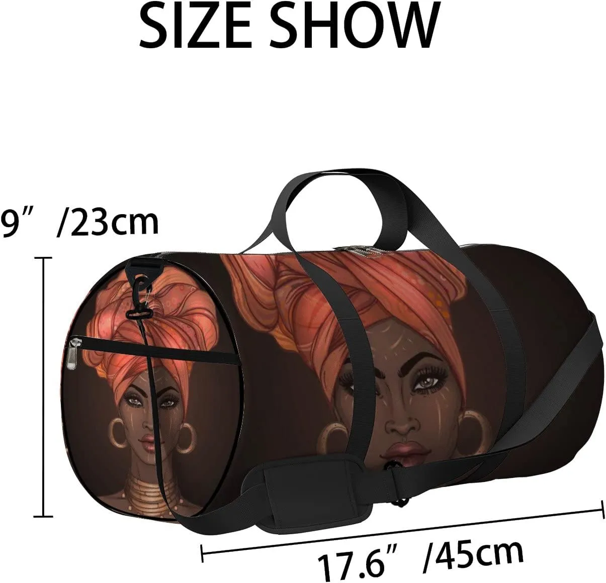 African American Pretty Girl Sports Duffel Bag Travel Gym Tote Bags Lightweight Durable Shoulder Strap Waterproof Polyester Outside Mesh Pocket Overnight Trip Duffel Bag for Women Men