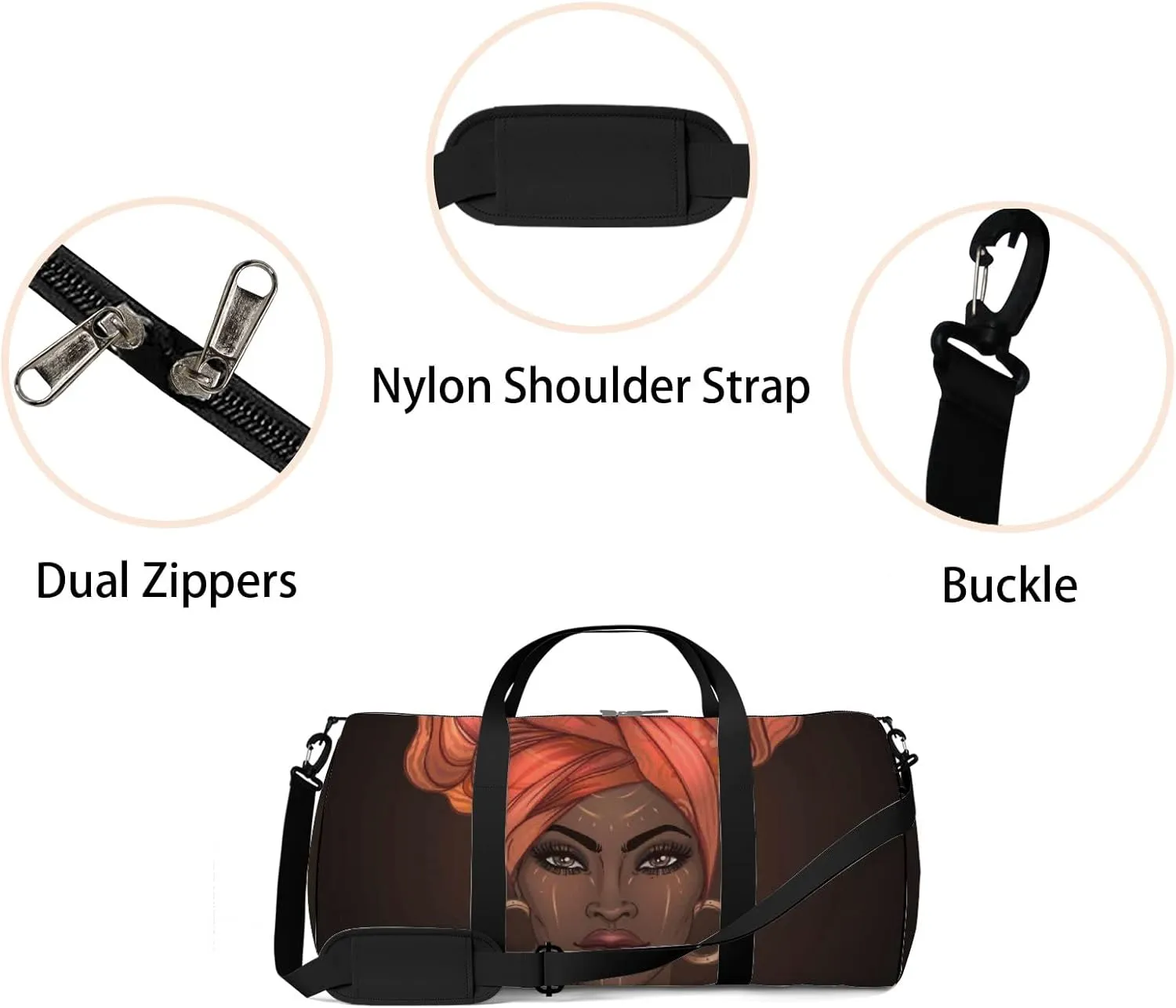 African American Pretty Girl Sports Duffel Bag Travel Gym Tote Bags Lightweight Durable Shoulder Strap Waterproof Polyester Outside Mesh Pocket Overnight Trip Duffel Bag for Women Men