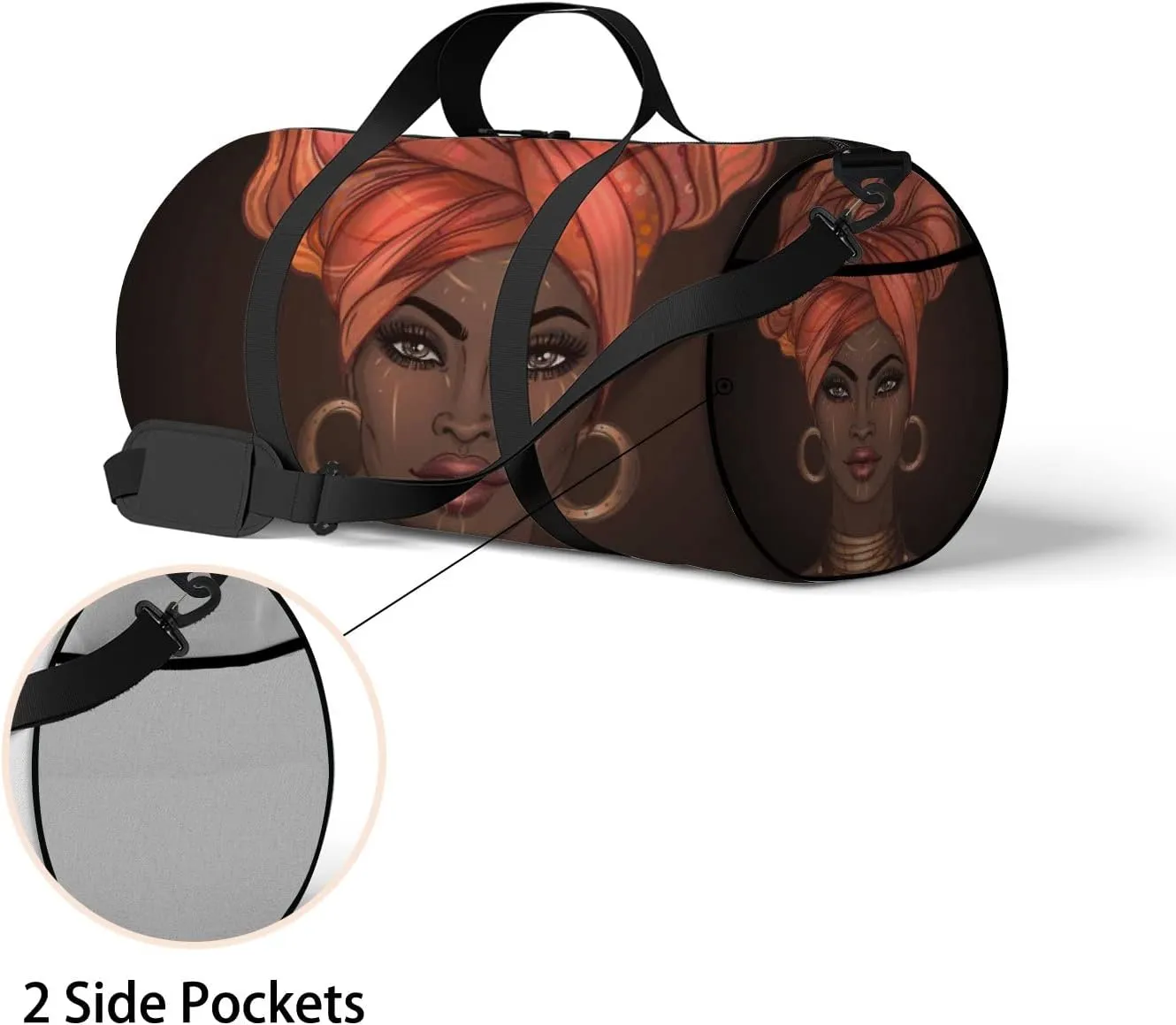 African American Pretty Girl Sports Duffel Bag Travel Gym Tote Bags Lightweight Durable Shoulder Strap Waterproof Polyester Outside Mesh Pocket Overnight Trip Duffel Bag for Women Men
