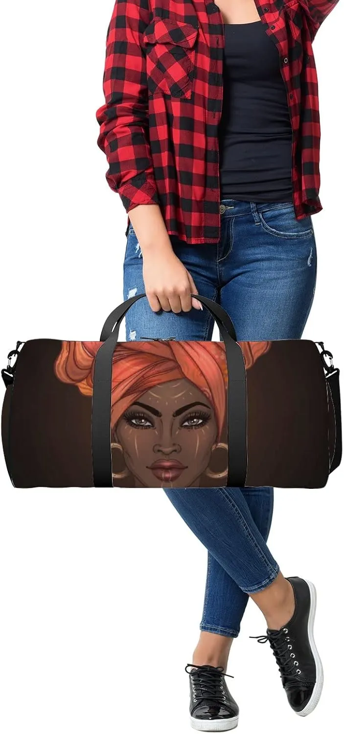 African American Pretty Girl Sports Duffel Bag Travel Gym Tote Bags Lightweight Durable Shoulder Strap Waterproof Polyester Outside Mesh Pocket Overnight Trip Duffel Bag for Women Men