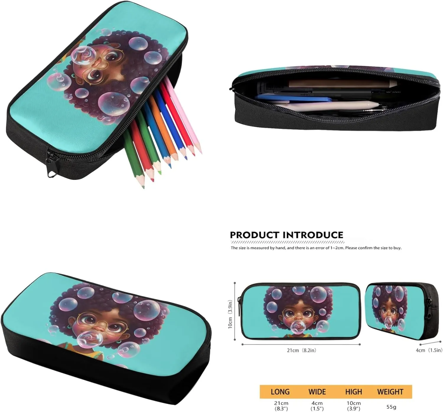 African Black Girl Backpack 3-Pcs for Preschool Elementary Kids School Bag Afro Girl Preppy Book Bag with Lunch Bag and Pencil Pouch for Girls Trendy Dayapck Set,Large