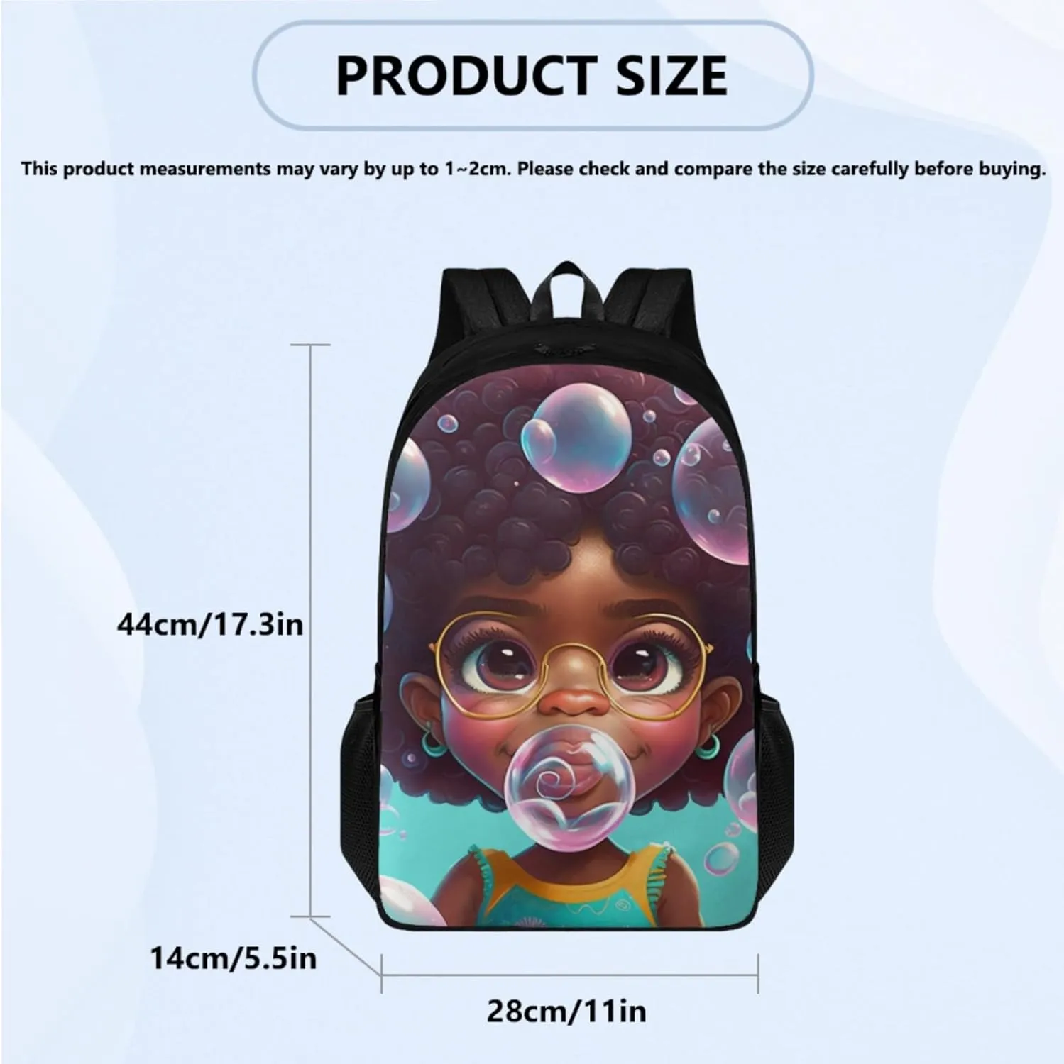 African Black Girl Backpack 3-Pcs for Preschool Elementary Kids School Bag Afro Girl Preppy Book Bag with Lunch Bag and Pencil Pouch for Girls Trendy Dayapck Set,Large