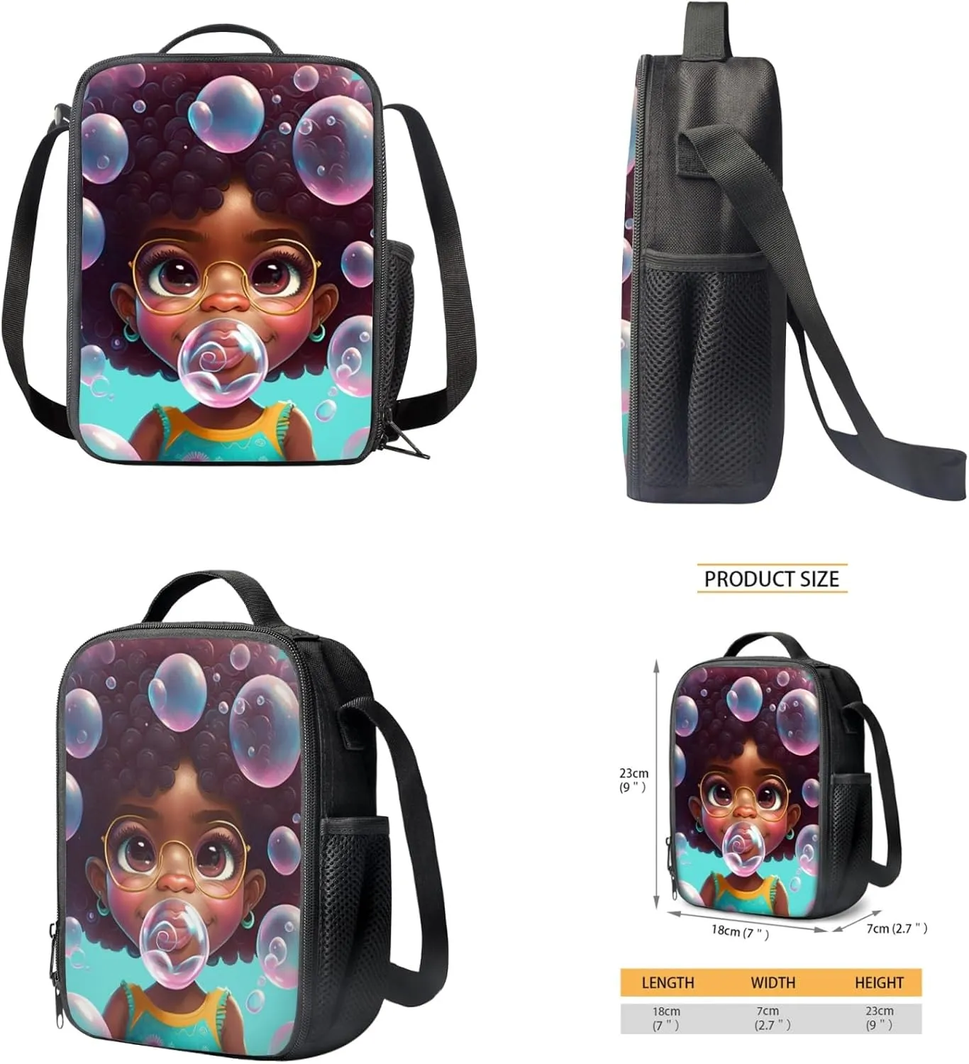 African Black Girl Backpack 3-Pcs for Preschool Elementary Kids School Bag Afro Girl Preppy Book Bag with Lunch Bag and Pencil Pouch for Girls Trendy Dayapck Set,Large
