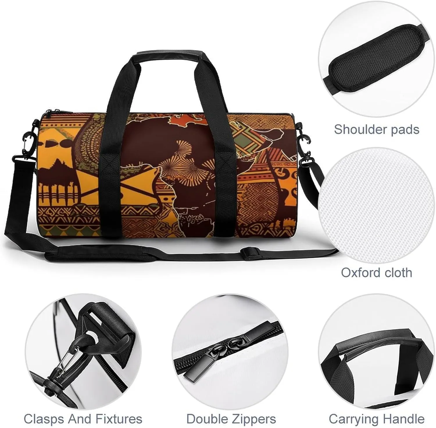 African Map Ethnic Pattern Gym Bag Small Travel Duffle Bag with Compartment Carry On Weekender Bag for Women Men