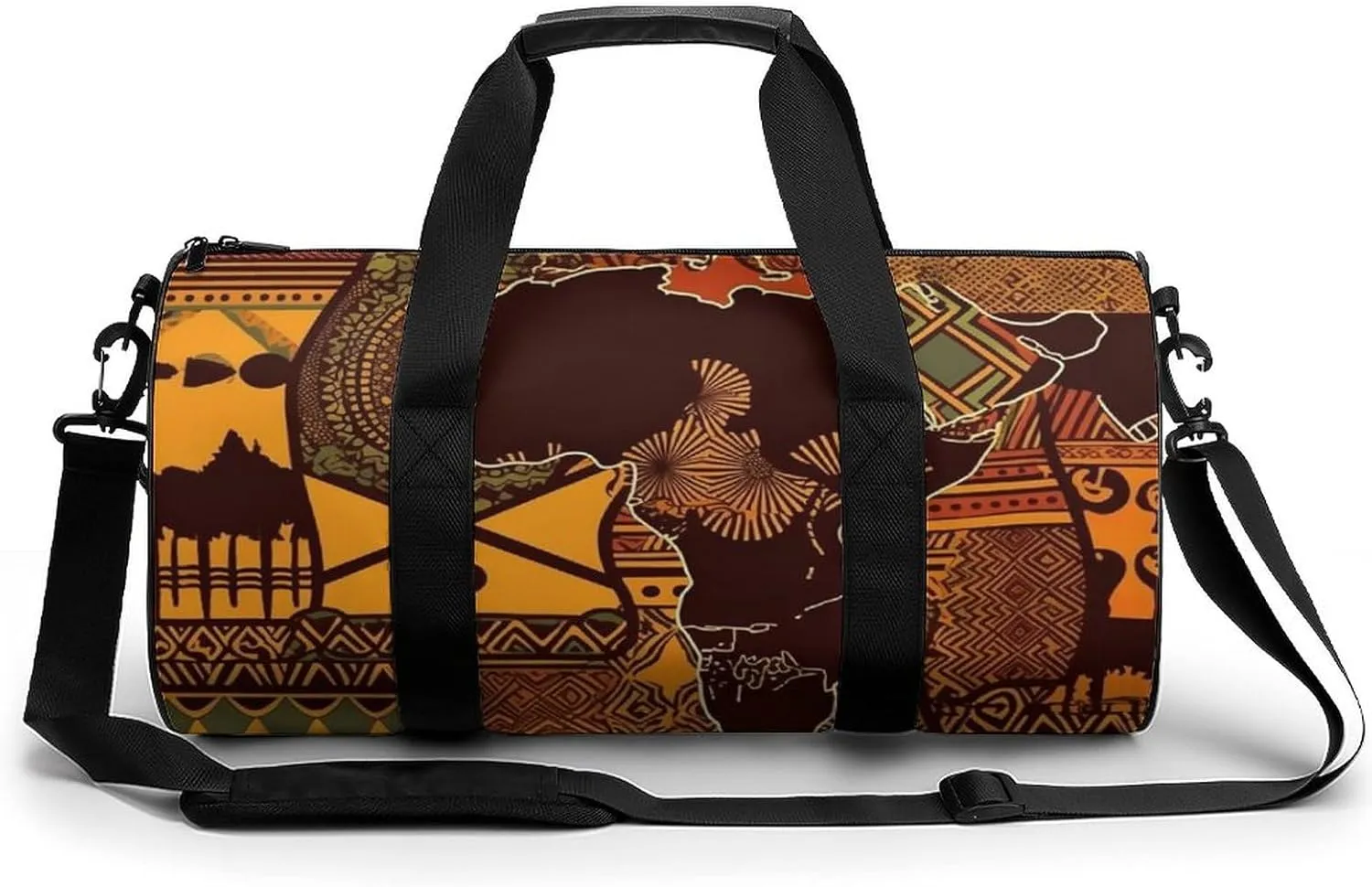 African Map Ethnic Pattern Gym Bag Small Travel Duffle Bag with Compartment Carry On Weekender Bag for Women Men