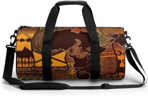 African Map Ethnic Pattern Gym Bag Small Travel Duffle Bag with Compartment Carry On Weekender Bag for Women Men