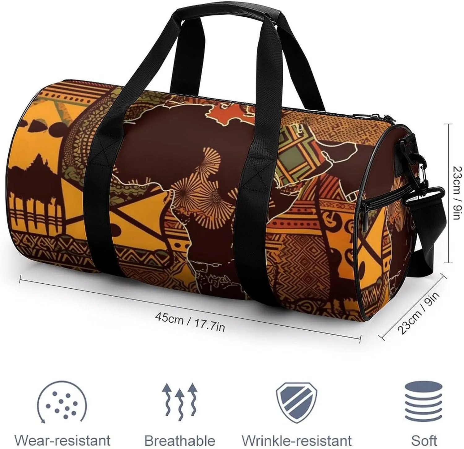 African Map Ethnic Pattern Gym Bag Small Travel Duffle Bag with Compartment Carry On Weekender Bag for Women Men