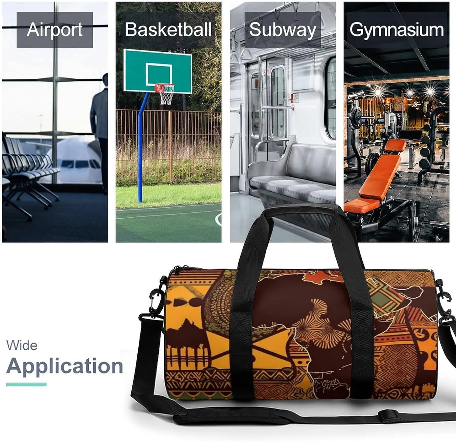 African Map Ethnic Pattern Gym Bag Small Travel Duffle Bag with Compartment Carry On Weekender Bag for Women Men