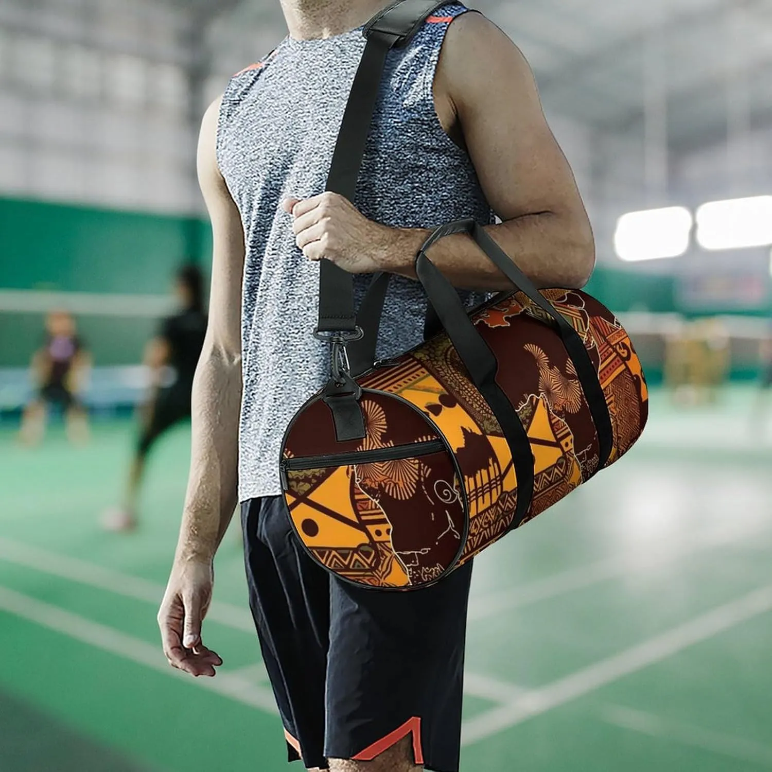 African Map Ethnic Pattern Gym Bag Small Travel Duffle Bag with Compartment Carry On Weekender Bag for Women Men