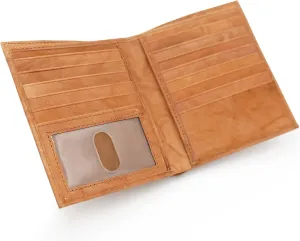 AG Wallets Men's RFID Cow Leather European Bifold Wallet Hipster ID Window Tan