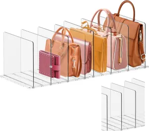 AIDUCHO Purse Organizer for Closet,8pcs Adjustable Clear Acrylic Shelf Dividers Purse Divider for Closet Organizer,Handbag Organizers,Shelf Divider for Bags Clothes Books Snacks