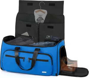 AKOZLIN Convertible Garment Bag Carry on 3 in 1 Garment Duffle Bag 51L Hanging Suit Travel Bag Dress Shoes Carrier Storage Bag For Men Women Blue