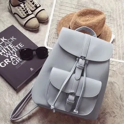 AlphaGal Women's Drawstring PU Leather Backpack School bags Teenage Girls Backpacks for Women High quality ladies Bagpack