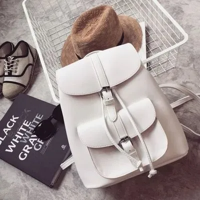 AlphaGal Women's Drawstring PU Leather Backpack School bags Teenage Girls Backpacks for Women High quality ladies Bagpack