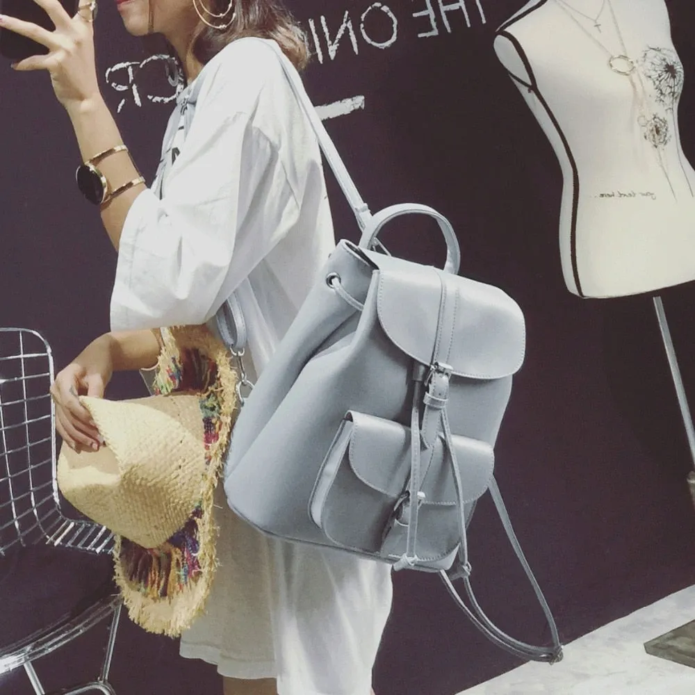 AlphaGal Women's Drawstring PU Leather Backpack School bags Teenage Girls Backpacks for Women High quality ladies Bagpack