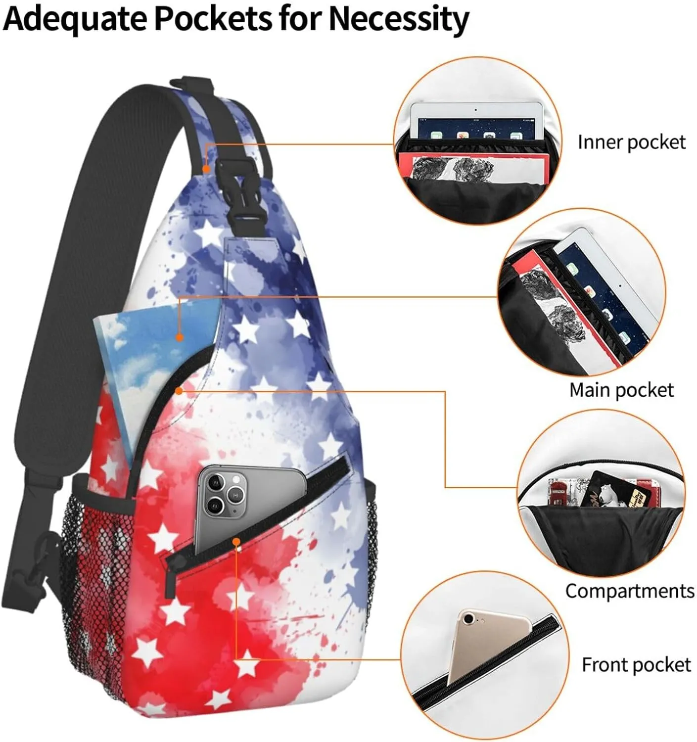 American Flag Crossbody Sling Bag For Women Men Fashion Chest Bag Shoulder Bag Sling Backpack Travel Hiking Casual Sport Daypack