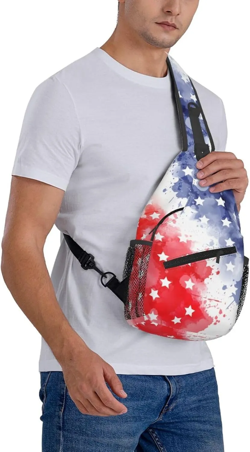 American Flag Crossbody Sling Bag For Women Men Fashion Chest Bag Shoulder Bag Sling Backpack Travel Hiking Casual Sport Daypack