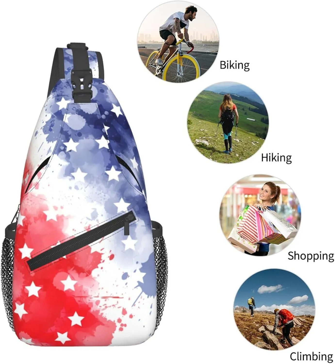 American Flag Crossbody Sling Bag For Women Men Fashion Chest Bag Shoulder Bag Sling Backpack Travel Hiking Casual Sport Daypack