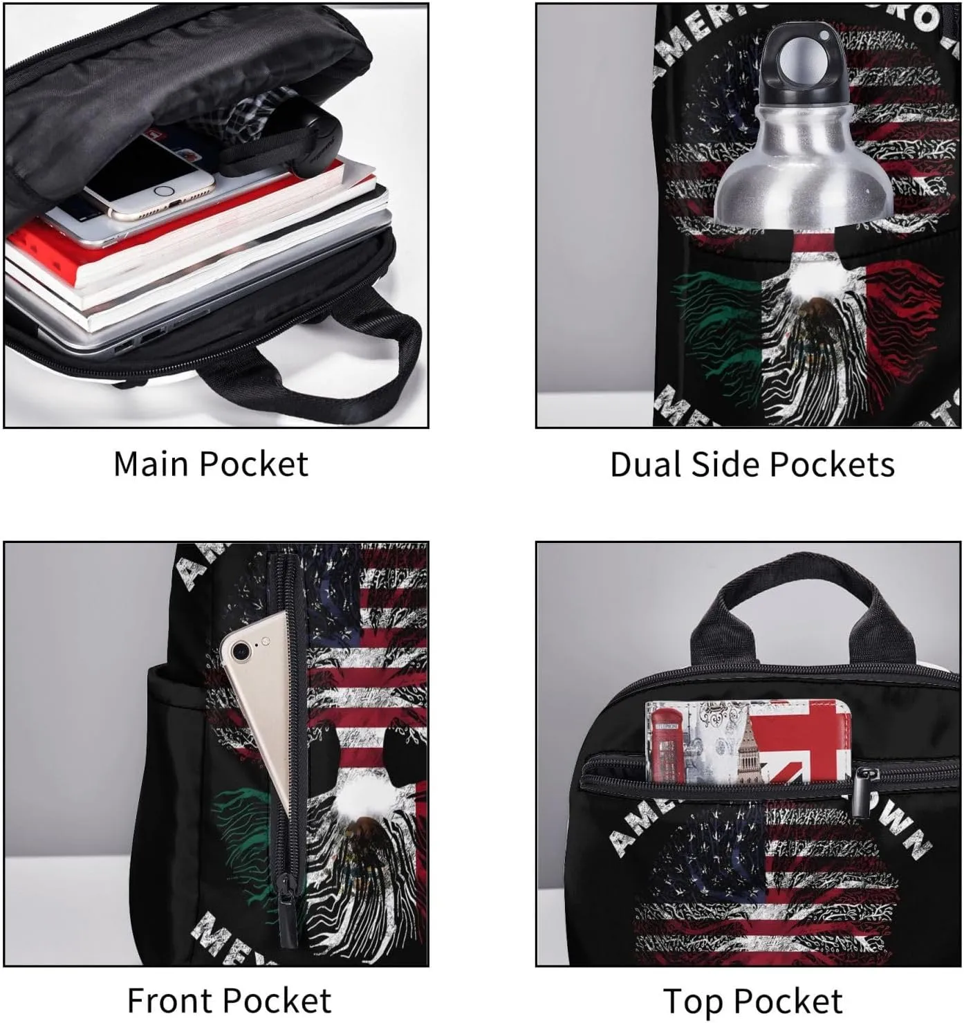 American Grown Mexican Roots Travel Backpacks Casual Laptop Backpack Sport Rucksack Large Capacity Daypack Multi-Pockets Adjustable Strap Bag for Working Hiking
