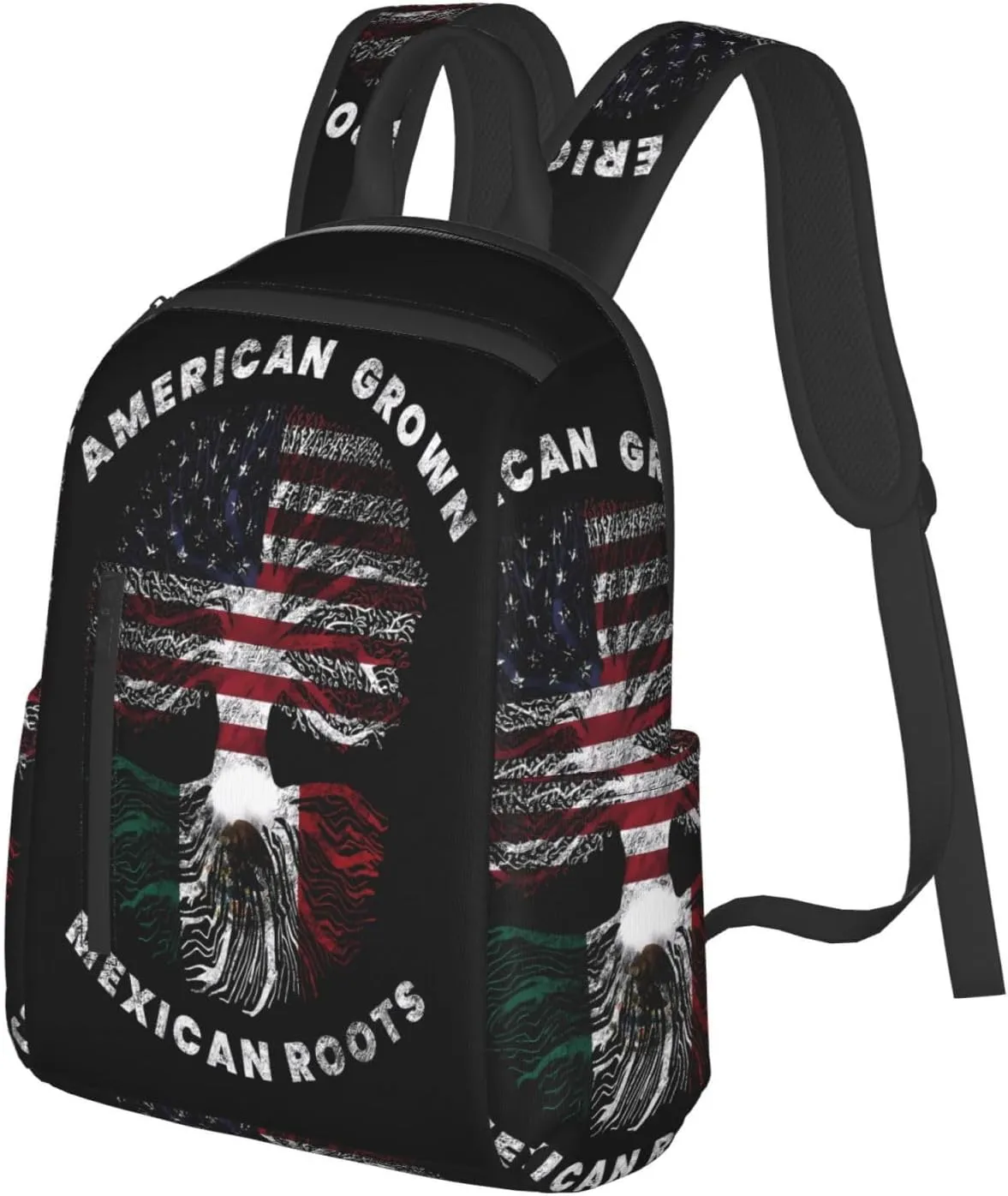 American Grown Mexican Roots Travel Backpacks Casual Laptop Backpack Sport Rucksack Large Capacity Daypack Multi-Pockets Adjustable Strap Bag for Working Hiking