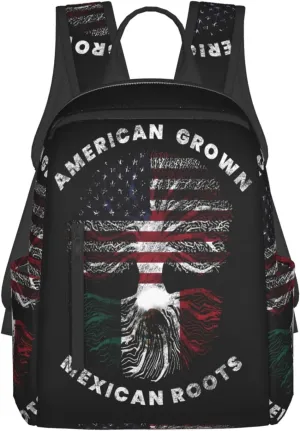 American Grown Mexican Roots Travel Backpacks Casual Laptop Backpack Sport Rucksack Large Capacity Daypack Multi-Pockets Adjustable Strap Bag for Working Hiking