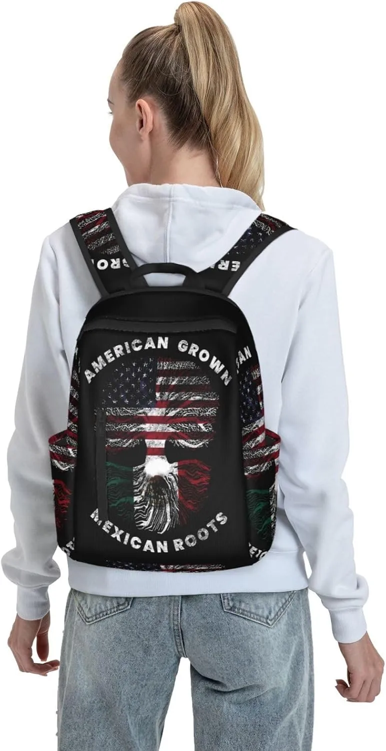 American Grown Mexican Roots Travel Backpacks Casual Laptop Backpack Sport Rucksack Large Capacity Daypack Multi-Pockets Adjustable Strap Bag for Working Hiking