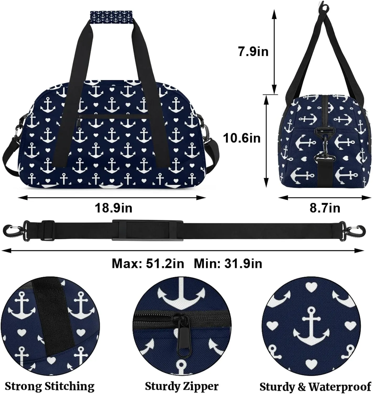 Anchor 18 inch Small Gym Bag for Women and Men, Lightweight Carry On Weekender Bag Mini Duffel Bag for Travel Sports Workout