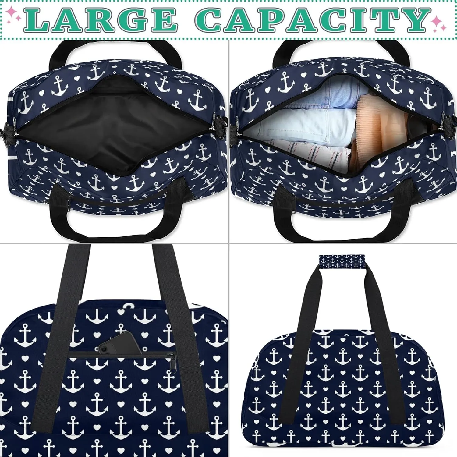 Anchor 18 inch Small Gym Bag for Women and Men, Lightweight Carry On Weekender Bag Mini Duffel Bag for Travel Sports Workout