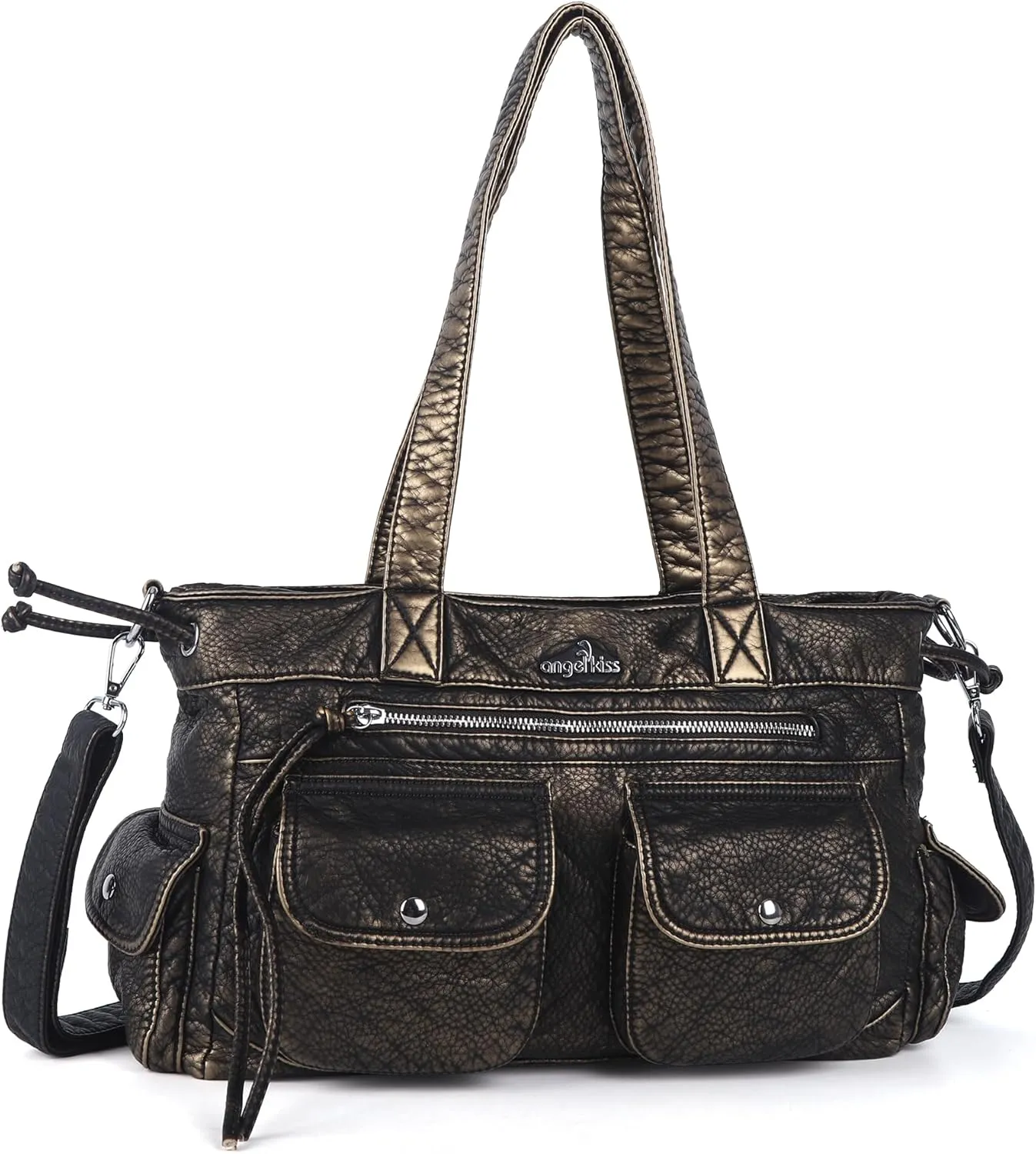 Angel Kiss Handbags for Women Soft Vegan Leather Purses Multiple Pockets Shoulder Bags Ladies Roomy Zippers Tote Bag