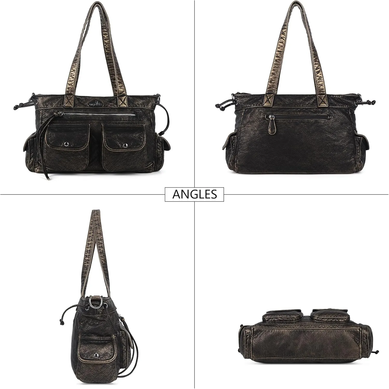 Angel Kiss Handbags for Women Soft Vegan Leather Purses Multiple Pockets Shoulder Bags Ladies Roomy Zippers Tote Bag