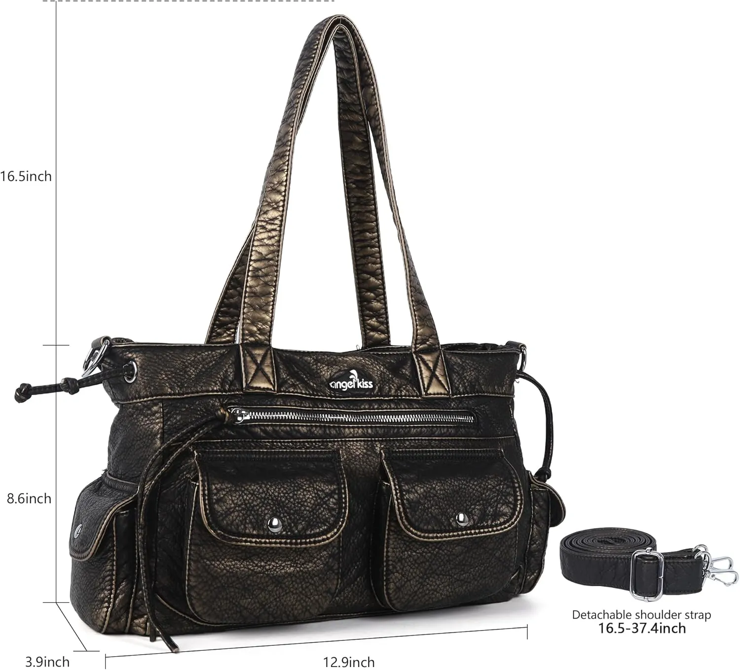Angel Kiss Handbags for Women Soft Vegan Leather Purses Multiple Pockets Shoulder Bags Ladies Roomy Zippers Tote Bag
