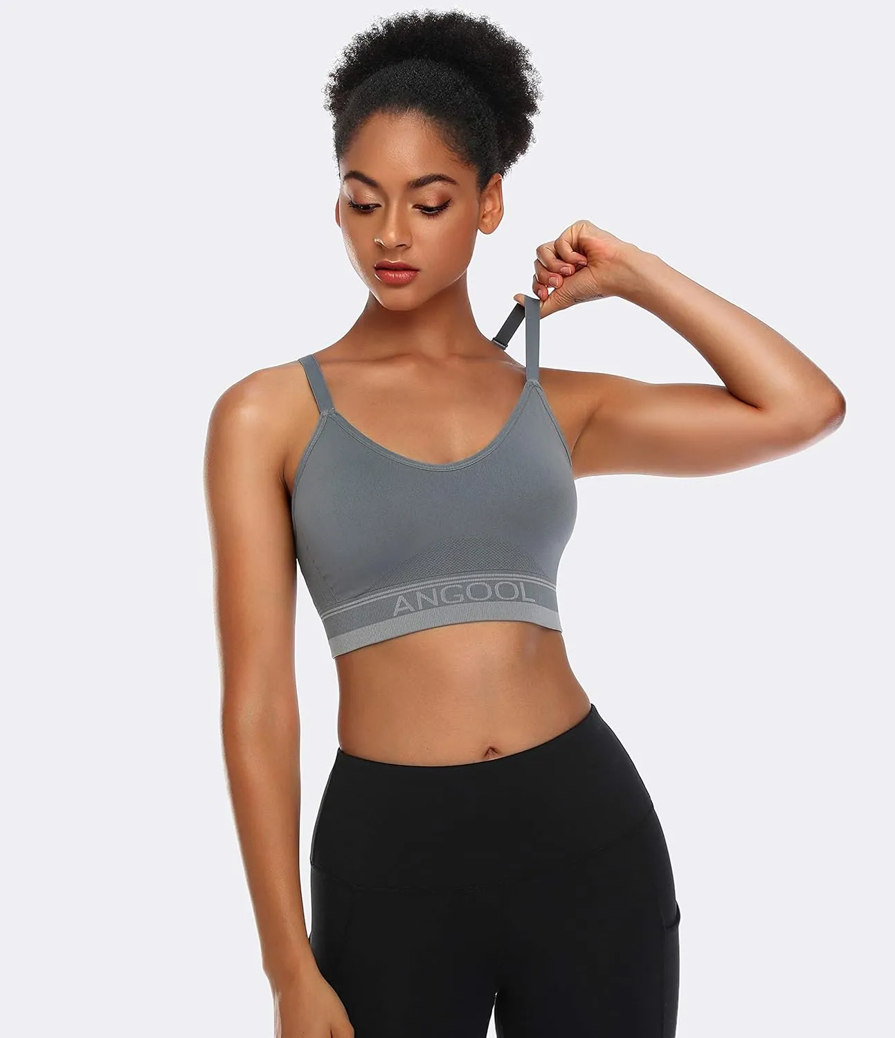 ANGOOL Strappy Sports Bra for Women, Longline Medium Support Yoga Bra Wirefree Padded Sports Bra with Adjustable Straps