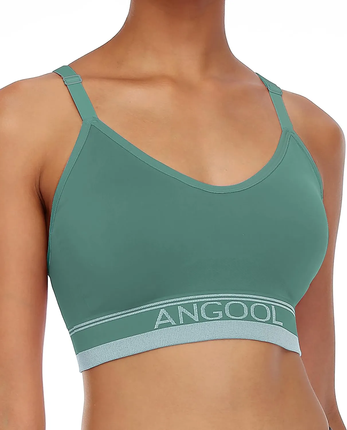 ANGOOL Strappy Sports Bra for Women, Longline Medium Support Yoga Bra Wirefree Padded Sports Bra with Adjustable Straps