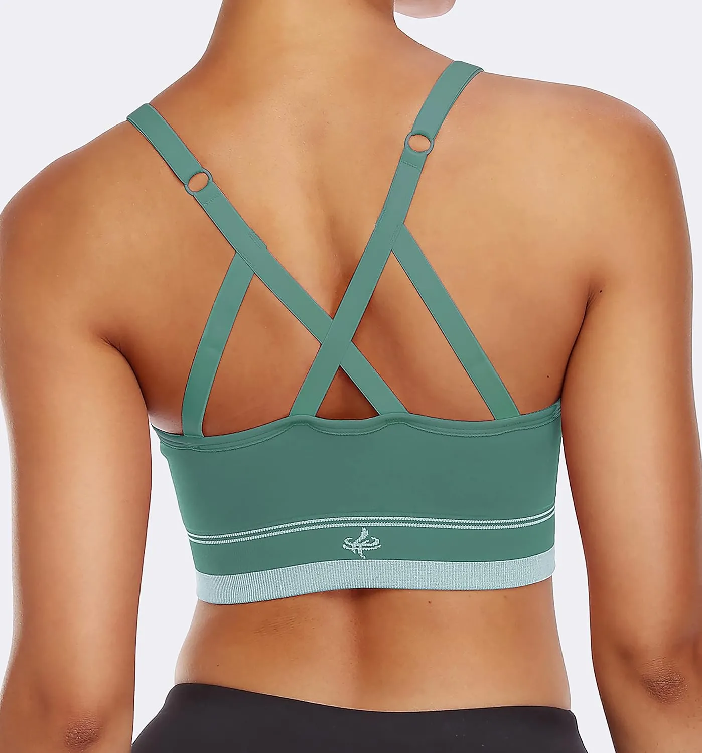 ANGOOL Strappy Sports Bra for Women, Longline Medium Support Yoga Bra Wirefree Padded Sports Bra with Adjustable Straps