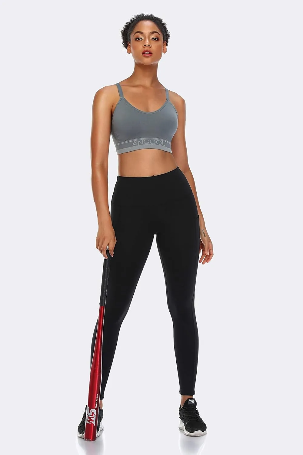 ANGOOL Strappy Sports Bra for Women, Longline Medium Support Yoga Bra Wirefree Padded Sports Bra with Adjustable Straps