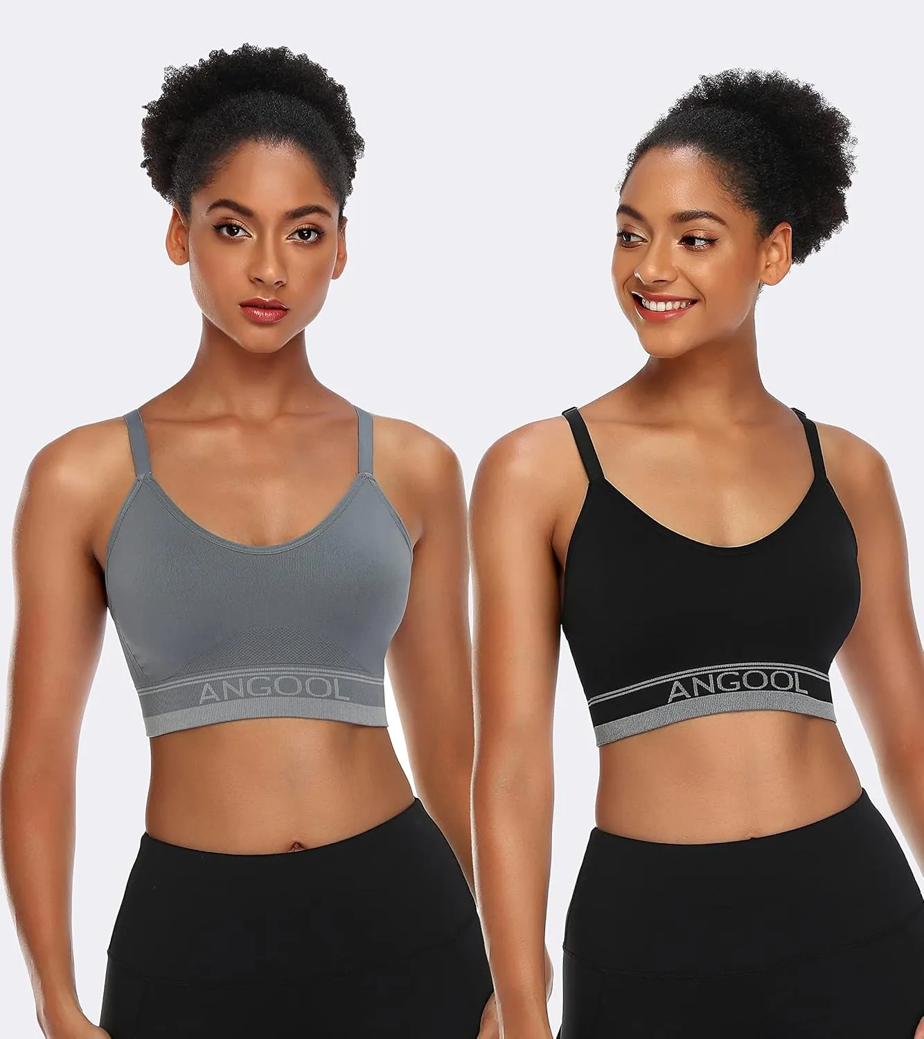 ANGOOL Strappy Sports Bra for Women, Longline Medium Support Yoga Bra Wirefree Padded Sports Bra with Adjustable Straps