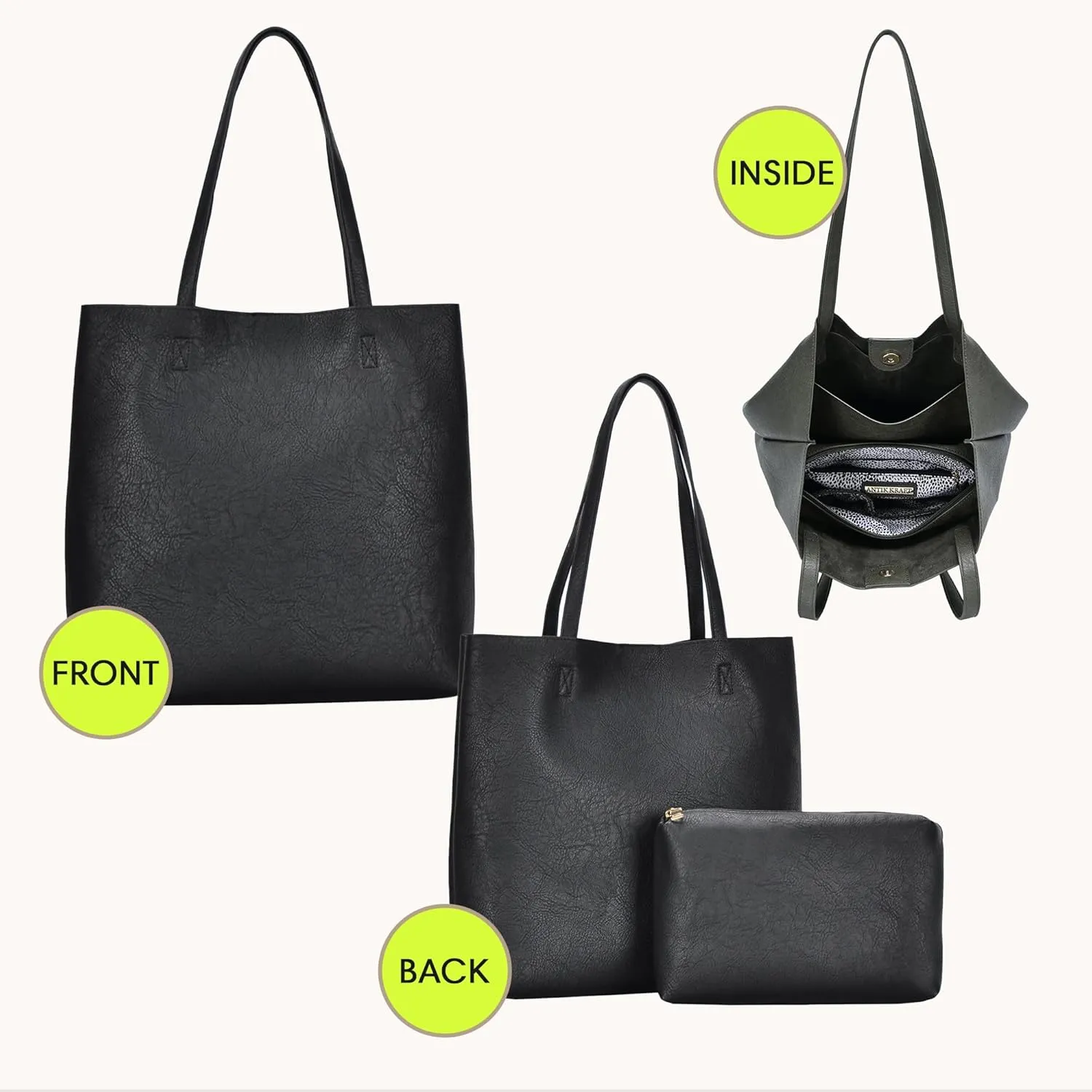 Antik Kraft Olivia Tote | Vegan Leather Tote Bag for Women, Top-Handle Shoulder Bag | 14.5L x 4.5W x 14.5H