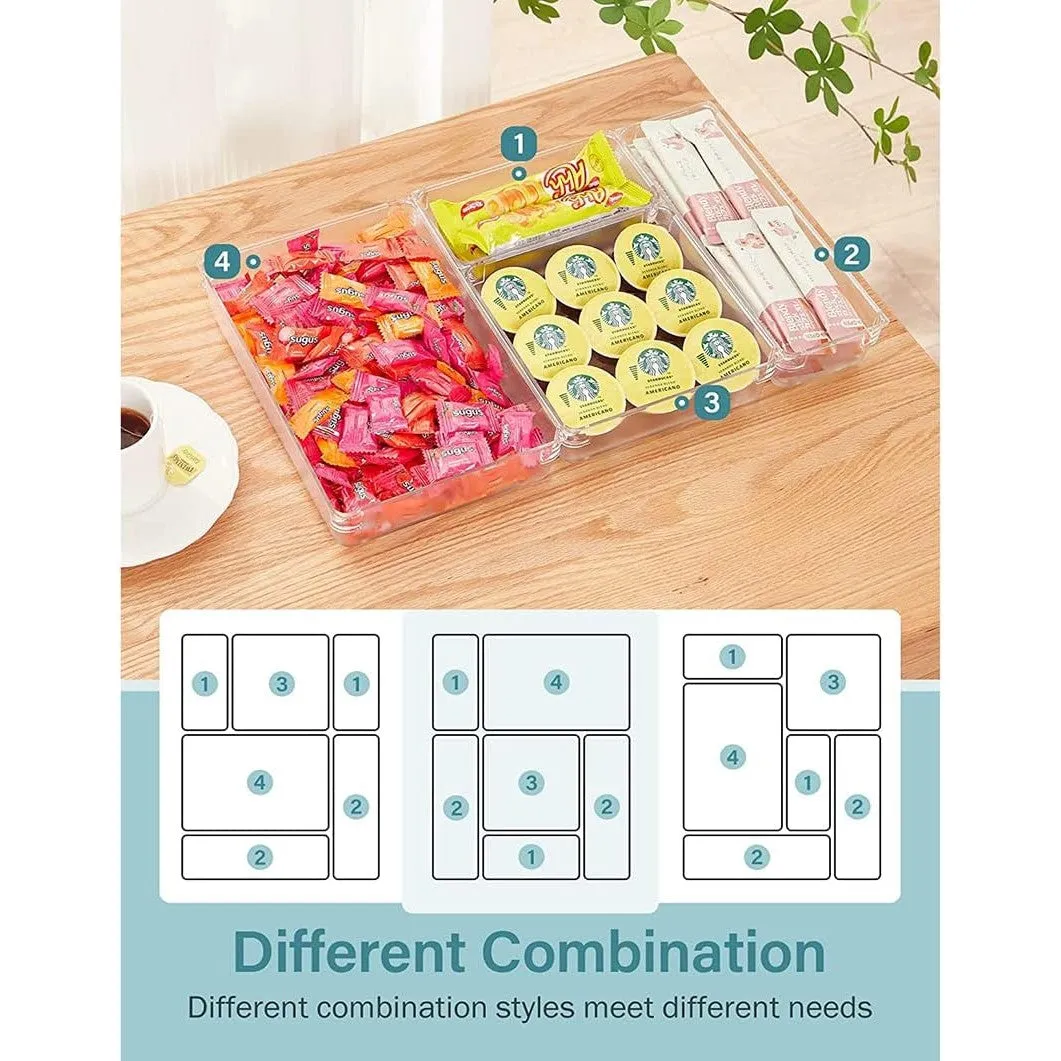 ANTOLE Desk Drawer Organizers, 9 Pcs Clear Plastic Drawer Organizer Set,4-Size Versatile Bathroom and Vanity Drawer Organizer Trays, Storage Bins for Makeup, Jewelries, Kitchen Utensils and Office