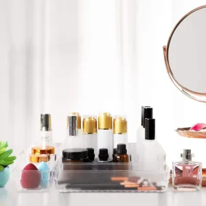 ANTOLE Desk Drawer Organizers, 9 Pcs Clear Plastic Drawer Organizer Set,4-Size Versatile Bathroom and Vanity Drawer Organizer Trays, Storage Bins for Makeup, Jewelries, Kitchen Utensils and Office