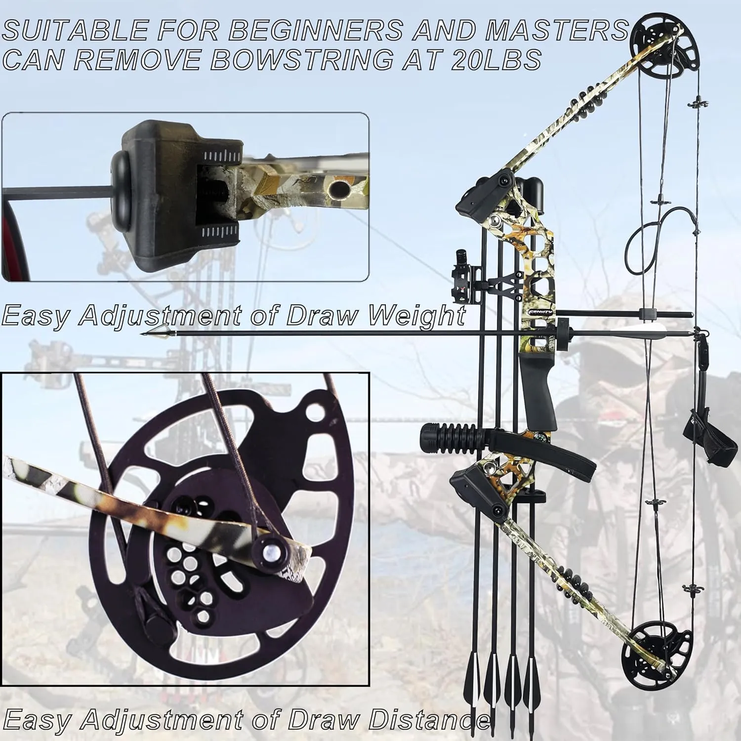 Archery Compound Bow Set 20-70 LBS, Draw Length 24"-30", up to IBO 320 fps, Hunting Compound Bow with All Accessories for Archery Hunting Target Shooting Practice RTH